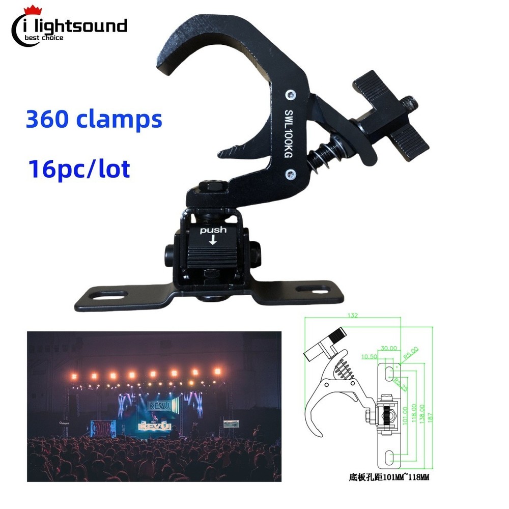 16pc/ dj light 100kg Load 360 Degree Folding Stage Light Hook Truss Clamp W/push
