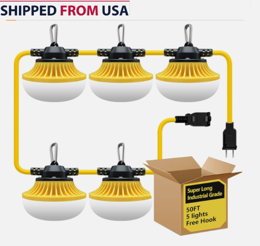50FT 7000Lumen LED Temporary Construction String Work Lights MAX to 16 sets