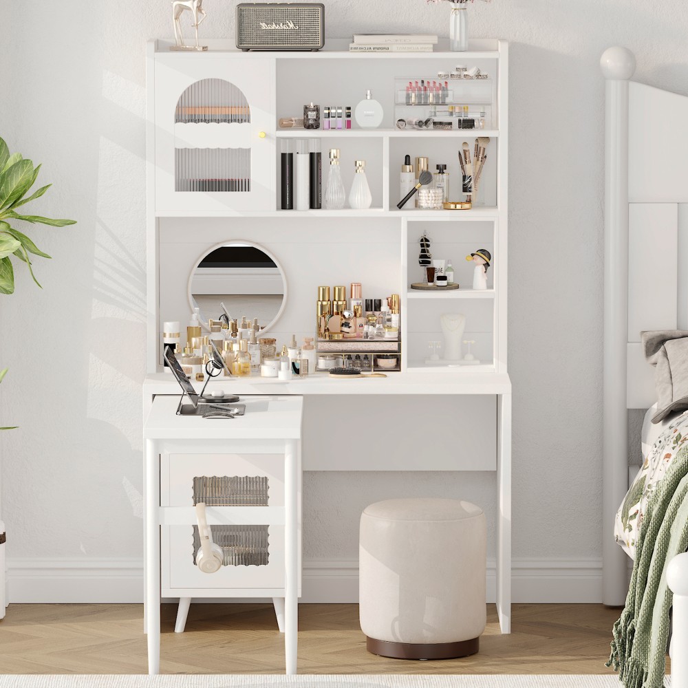 Computer Desk with 90 Degree Rotating Desktop,Office Desk with Storage Drawer