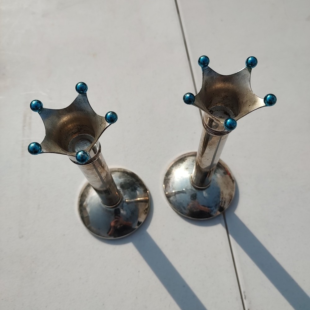 Vintage Swedish Silver Plated Jester Crown Candlestick Holders