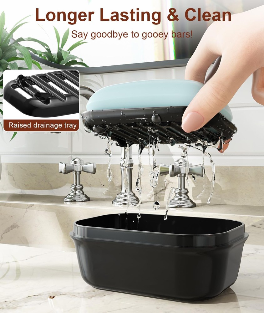 Quatish Leakproof Soap Dish with Lid & Draining Layer, Shatterp