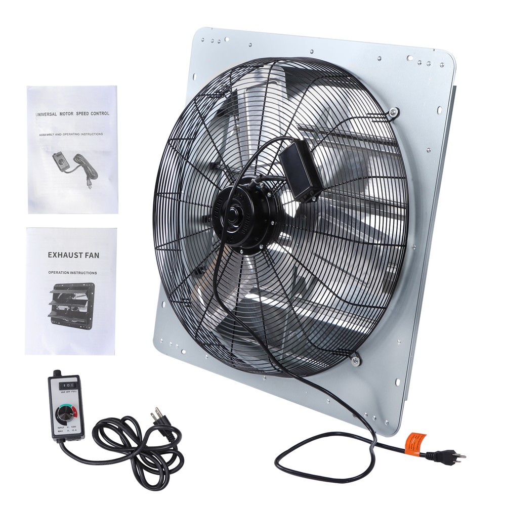 24 Inch Shutter Exhaust Fan, 4120CFM, With Speed Controller Wall Mounted, Silver