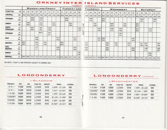 Loganair timetable 1991/03/31