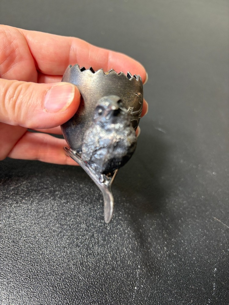 Antique Silver Plate Egg Cup With Bird & Wishbone