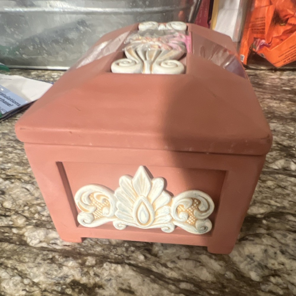 Sallas Pink Ceramic Rectangular Decorative Box with Lid, Floral & Ornate Design