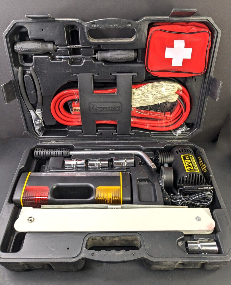 Michelin Premium Emergency Roadside Kit HD Cables Tools Air Compressor First Aid