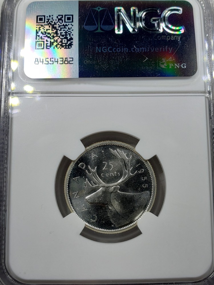 1955 Canada 25 cents Elk Silver Coin NGC PL 64