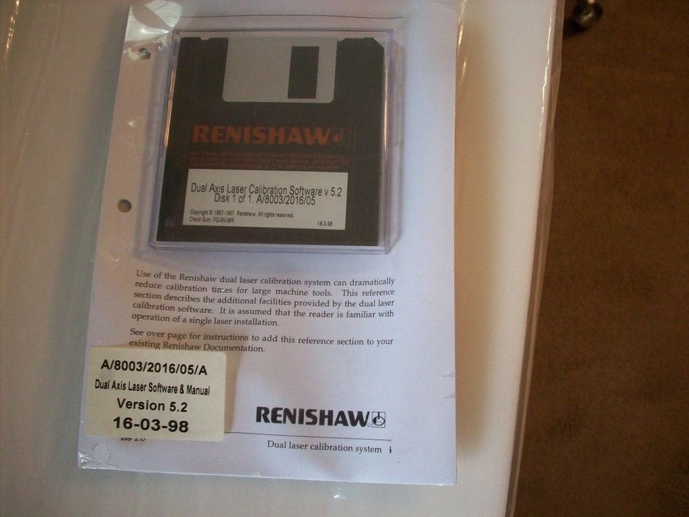Renishaw Dual Axis Laser Software & Manual Version 5.2 A/8003/2016/05/A