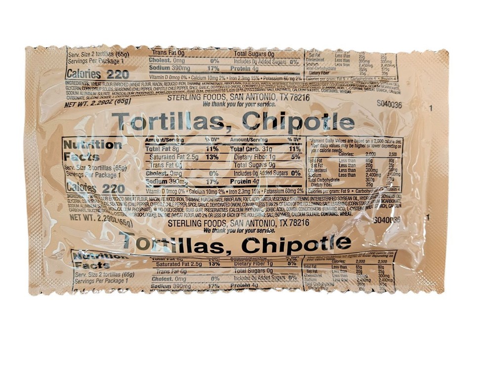 Authentic USGI Ration Bread - Chipotle Tortillas - 6, 12, 24,48 and 100 Pack