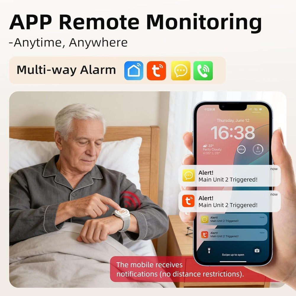 Wireless Emergency Call Button for Elderly - App-Enabled Alert System at Home