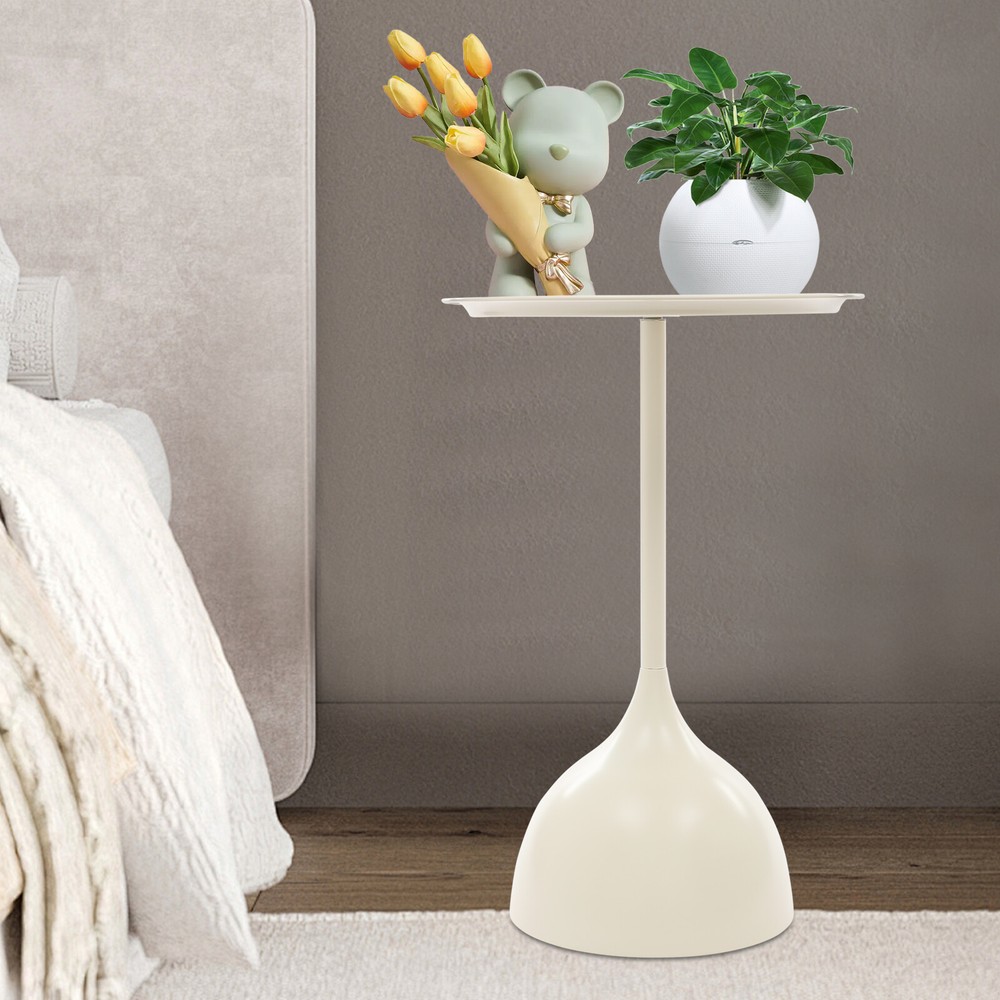 Modern Side Table, Round Side Table, Round Bedside Table Cream White New