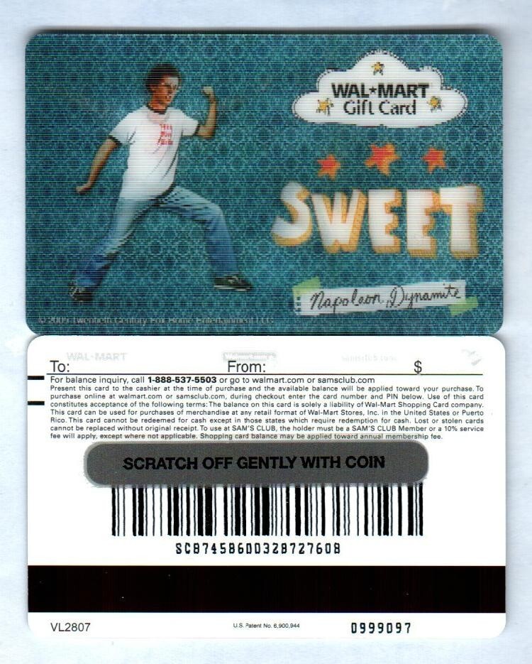 WALMART Napoleon Dynamite, Sweet ( 2006 ) Lenticular Gift Card ( $0 )