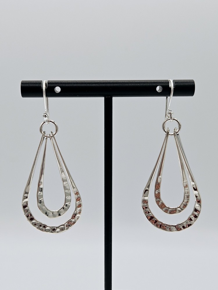 925 Sterling Silver Hammered Teardrop Dangle Earrings Statement 7.2g