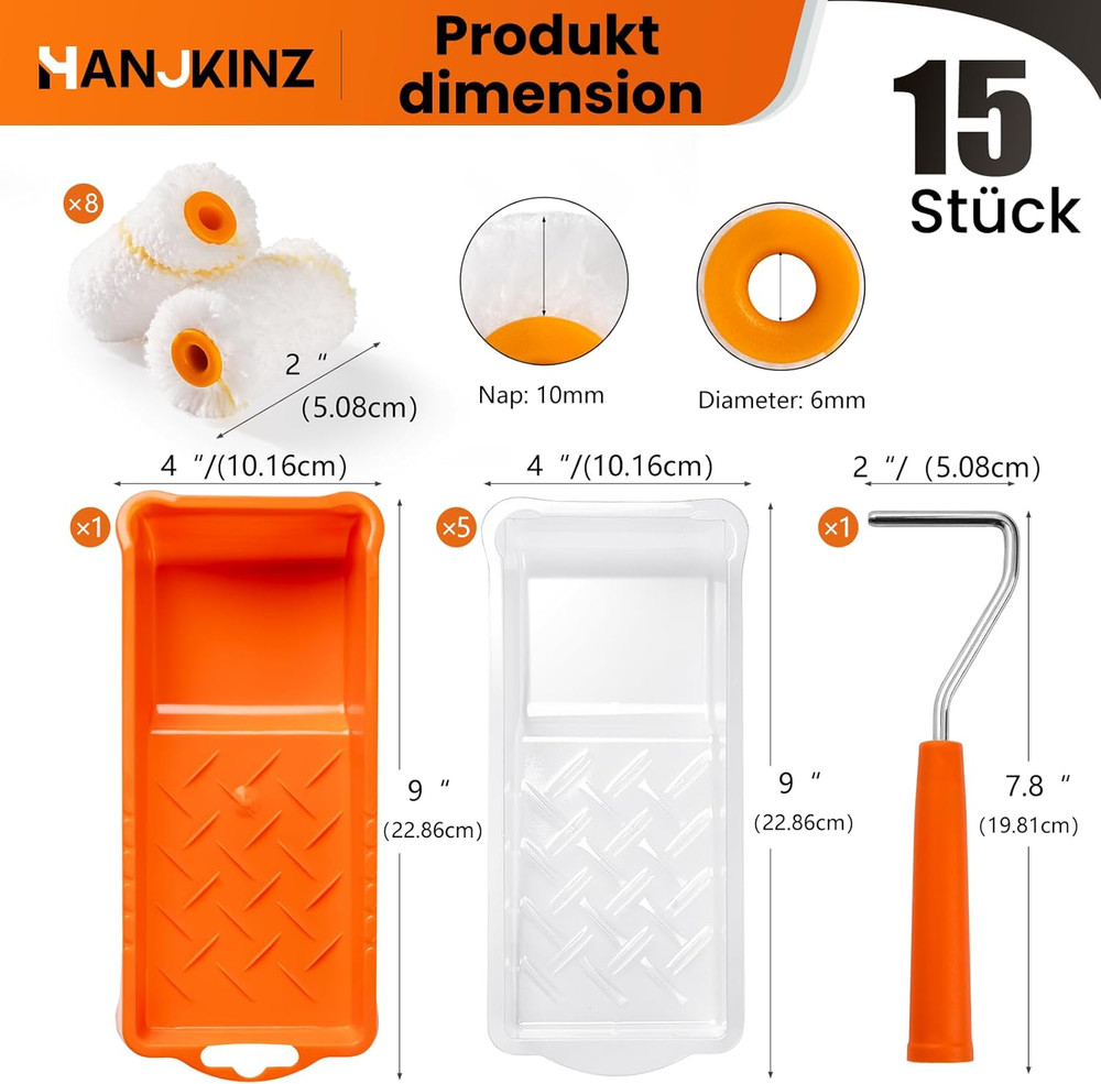 Paint Roller Kit, 2 Inch 15 Pack Small Paint Roller Kit with Microfiber Paint Ro