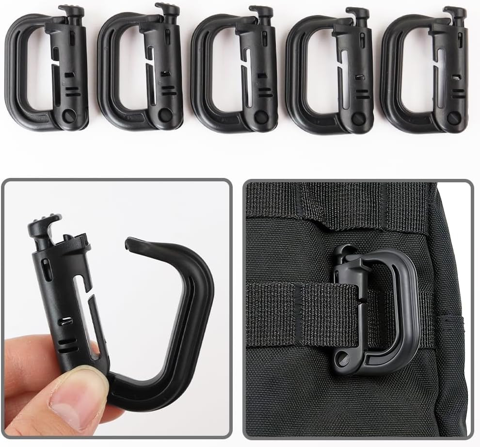 12 Pack Multipurpose D-Ring Grimlock Locking for Molle Webbing Molle Clips Hangi