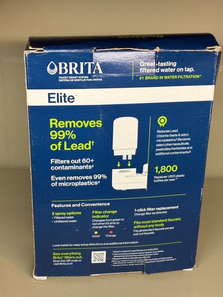 Brita Elite Faucet Mount Water Filter System Chrome Removes 99% Lead
