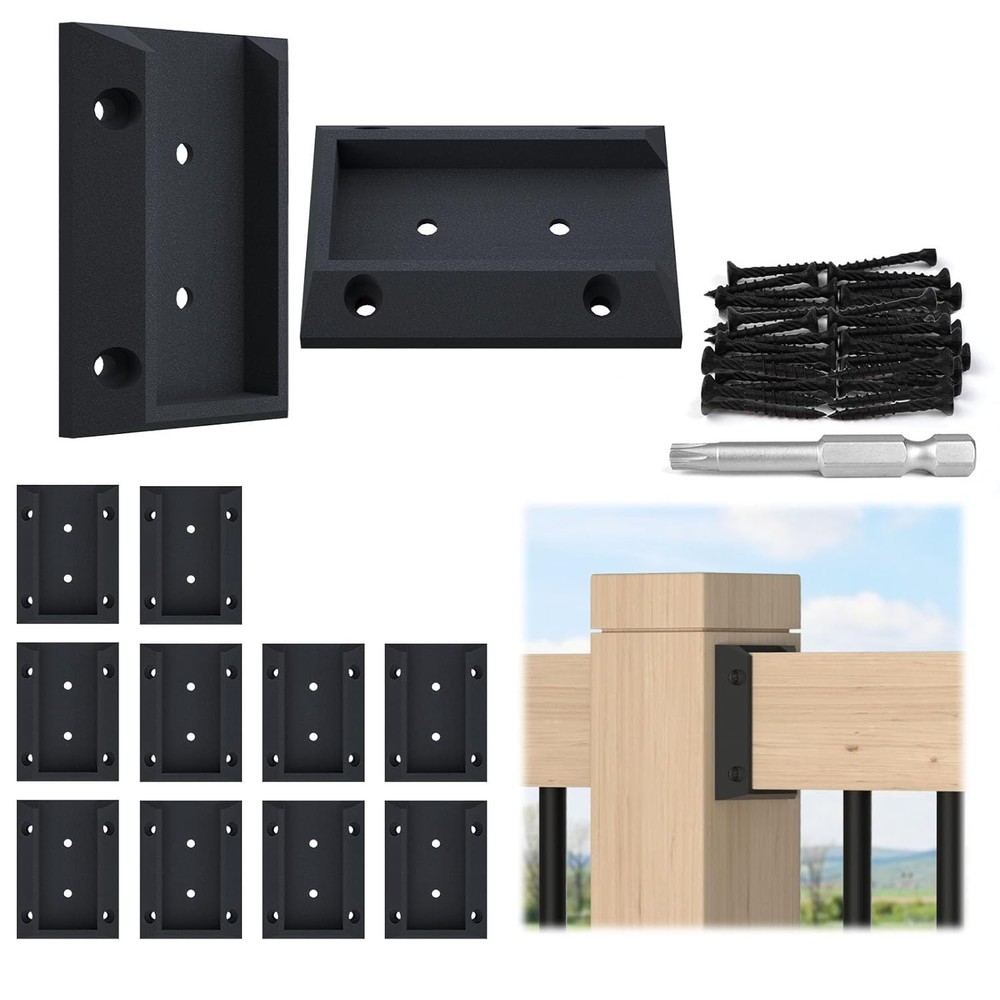 Sturdy 12Pc Bracket Kit for 2x4 Deck Railings - Includes 76 Screws & Driver Bit