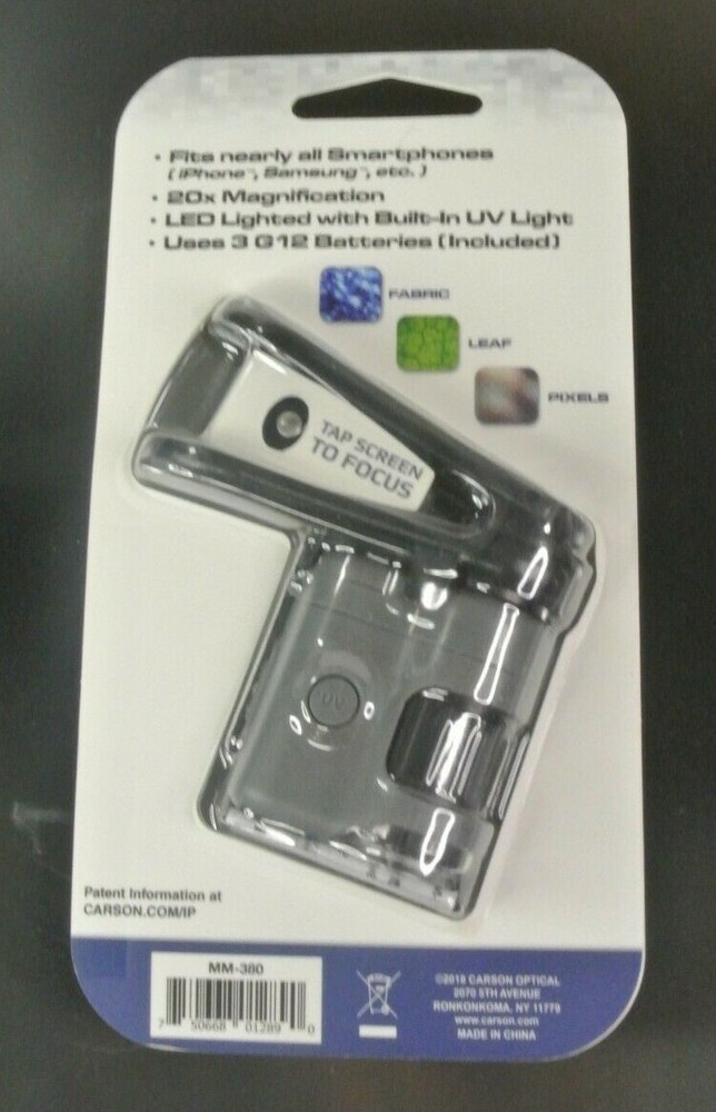 Carson MM-380 MM380 20X LED lighted microscope with universal smartphone clip