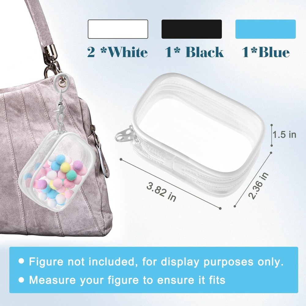 4Pcs Clear Figure Display Bag with Keychain, Dustproof Small Display Case for...