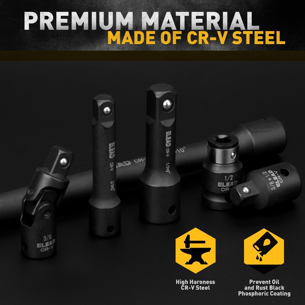 18PC Impact Socket Extension Bar Set Socket Adapter Swivel Joints 1/4" 3/8" 1/2"