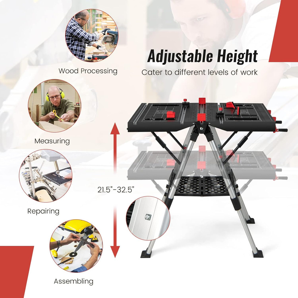 IRONMAX Folding Work Table, 2-In-1 Height Adjustable Workbench & Sawhorse W/Fold