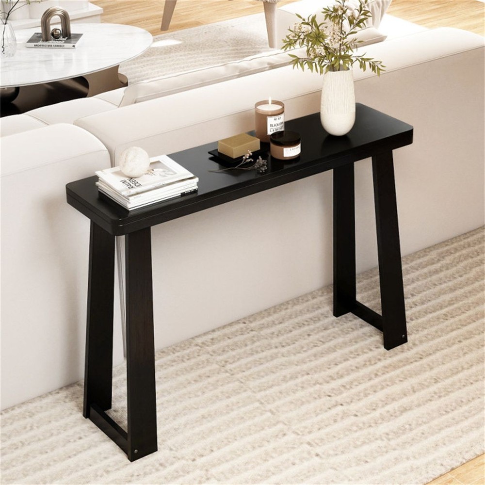 Black Solid Rubberwood Narrow Console Table, 43"Space-Saving Entryway Table
