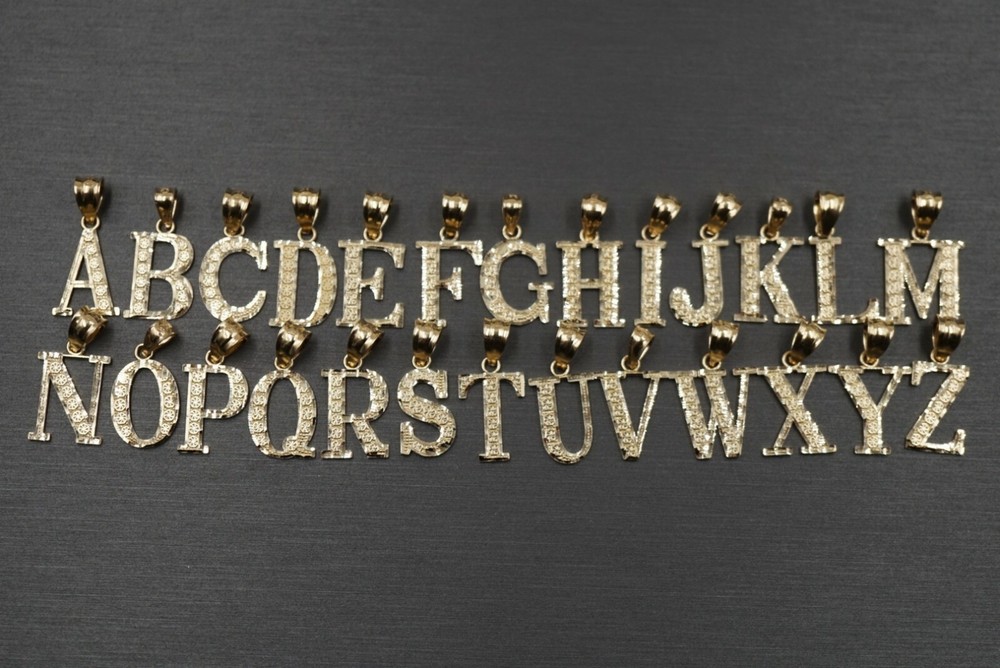10K Solid Yellow Gold 0.75" Diamond Cut Initial Alphabet Letter Charm Pendant.