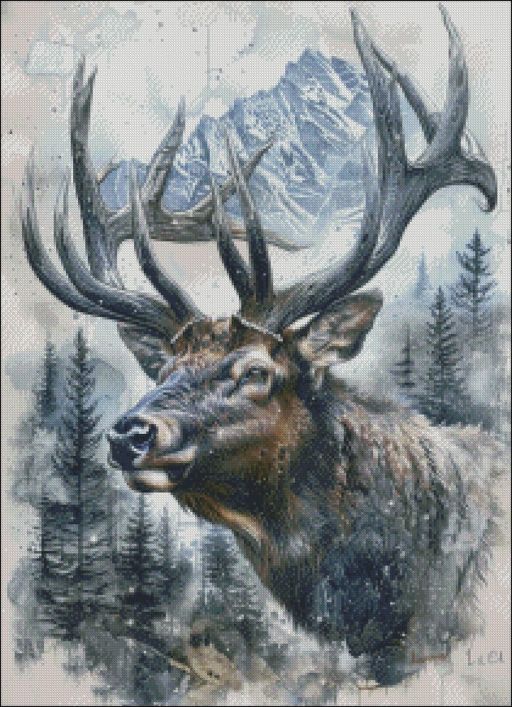 Abstract Bull Elk - DIY Chart Counted Cross Stitch Patterns Needlework