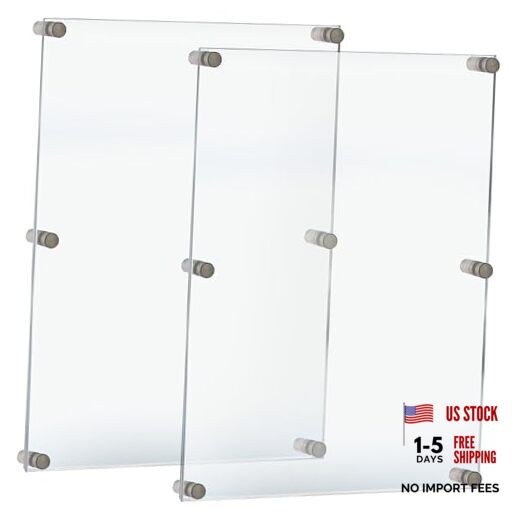 105536-2PK Floating Acrylic Wall Frame with Hardware Stand Off Caps, Silver