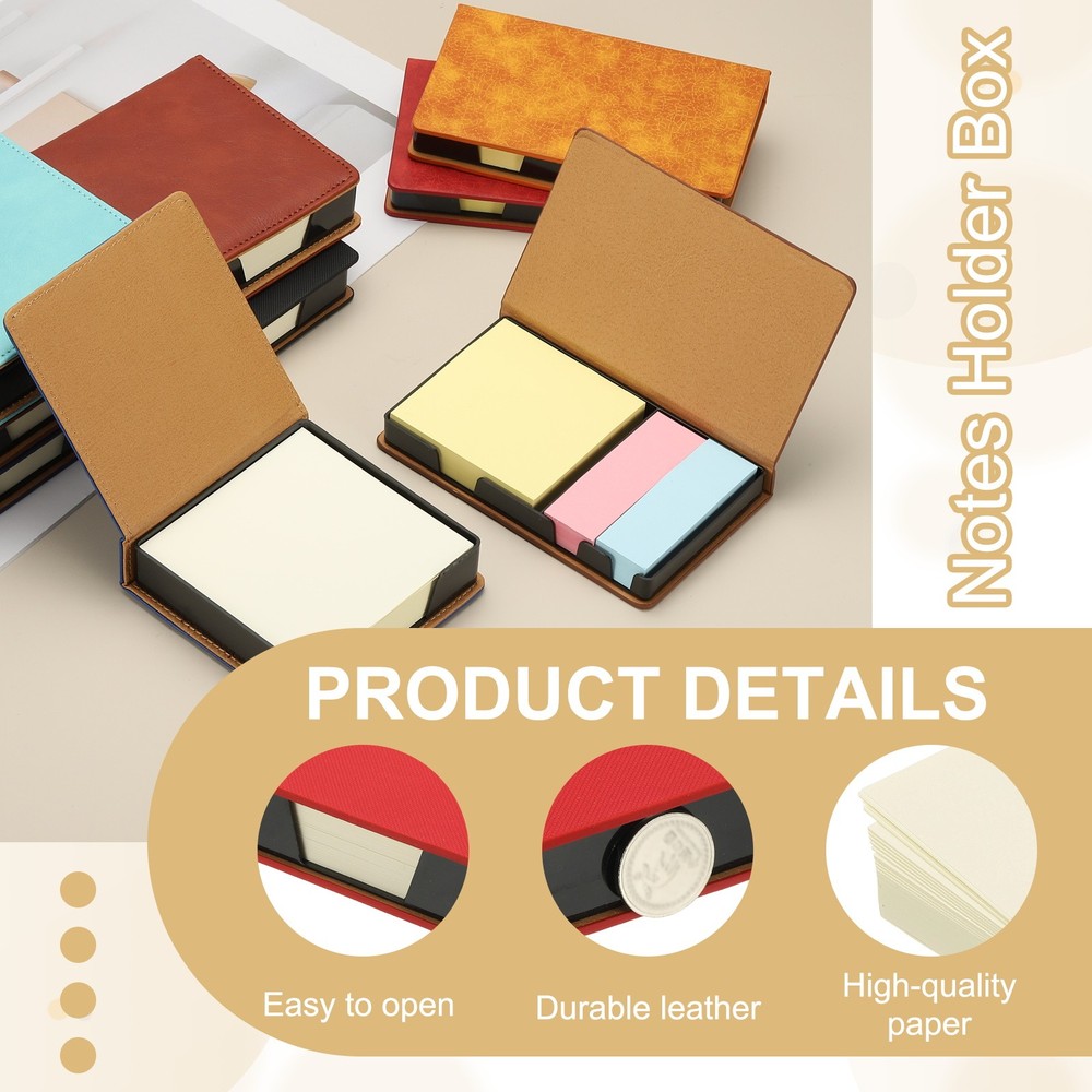 140Sheets Leather Sticky Notes Holder, 10in Post Notes Holder Box, Brown