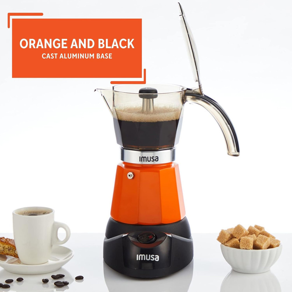 6 or 3Cup Electric Espresso Maker, Orange