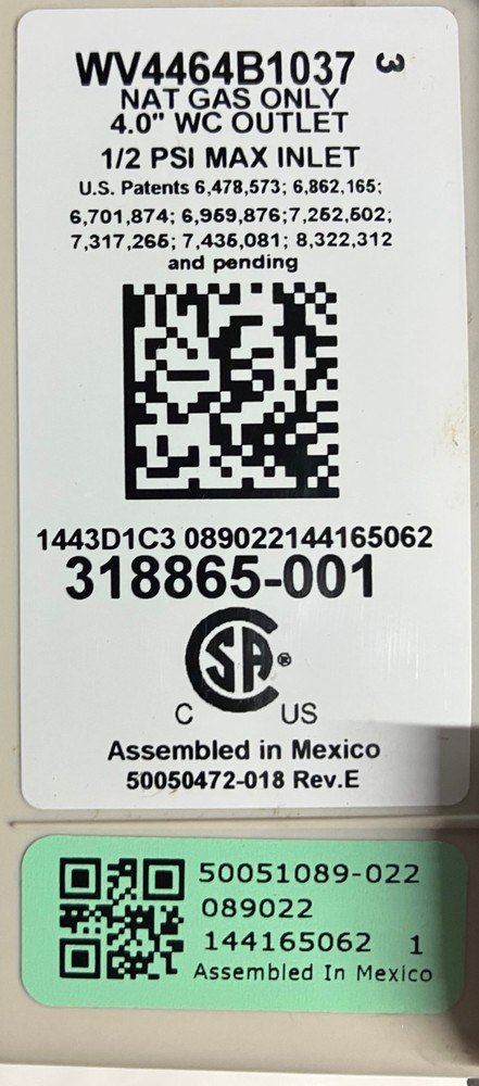 Honeywell WV8840B1037 Water Heater Gas Valve OEM 318865-001 Works Perfect Ship!
