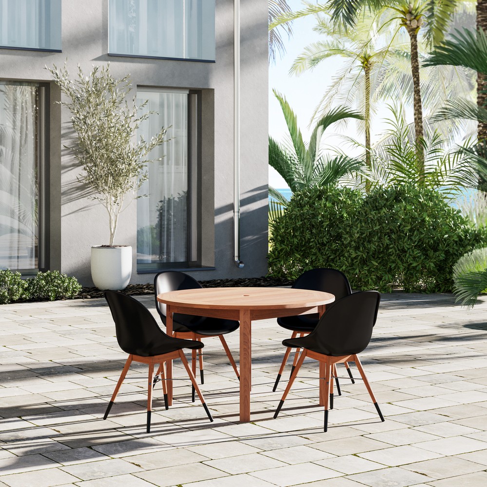 Amazonia Rix 5-Piece Outdoor Dining Set | Eucalyptus | Black Chairs
