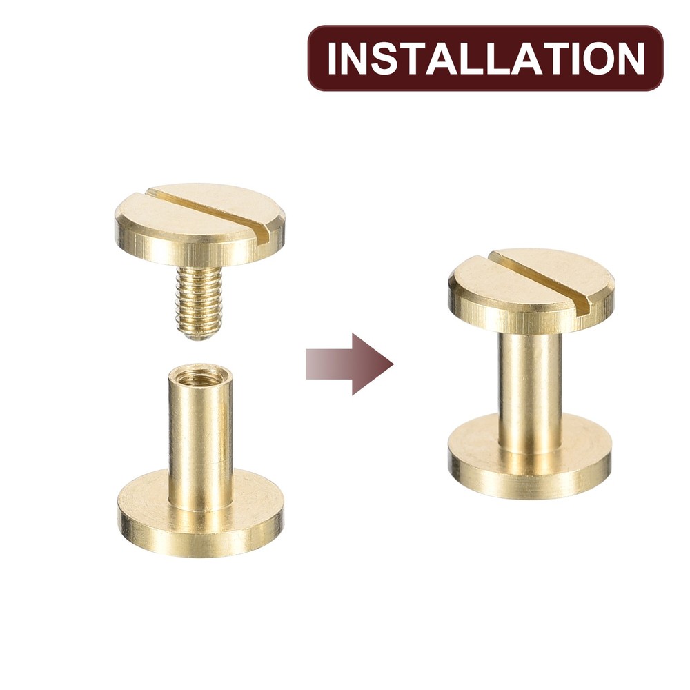 25Pack Brass Chicago Screws, 8x10mm Post Nail Stud Rivets, Gold