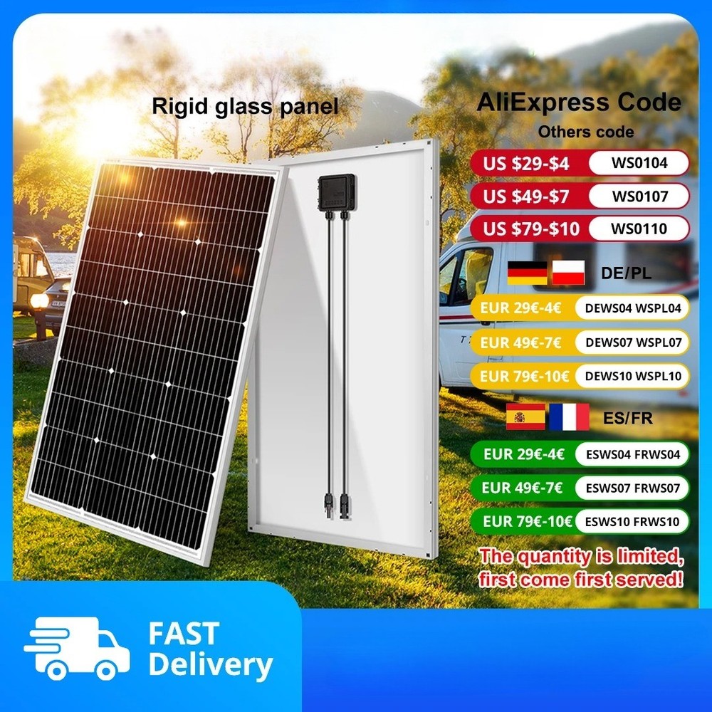18V 100W-200W Rigid Solar Panel Monocrystalline Silicon Waterproof Solar Panel