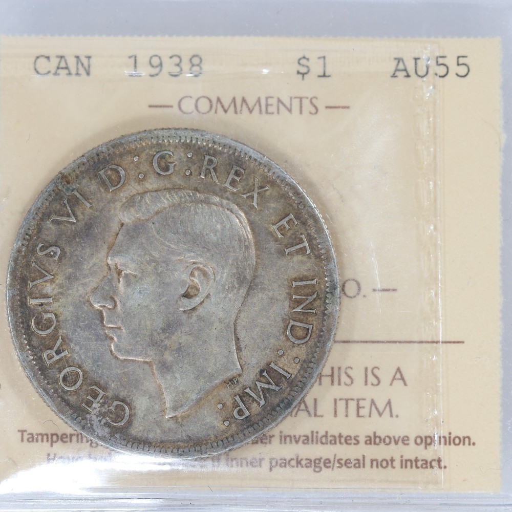 1938 Canada Silver Dollar ICCS AU55