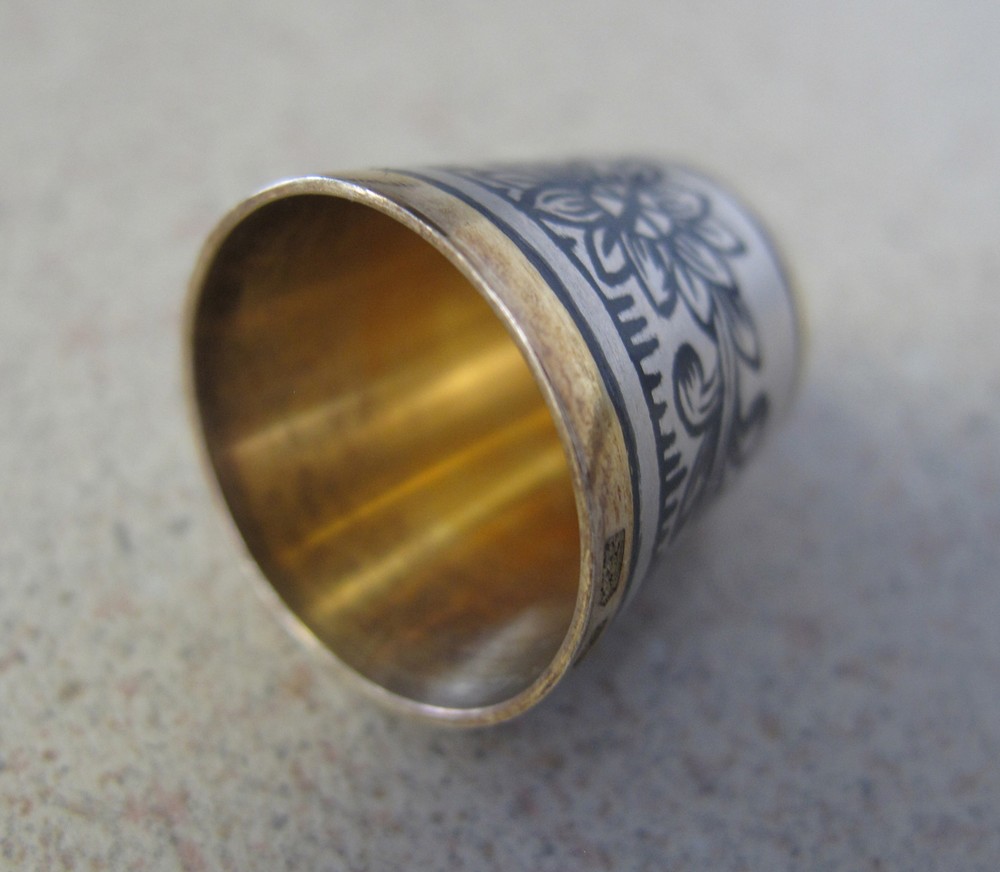 Russian Soviet Thimble sterling silver gold flower 925 Наперсток Серебро