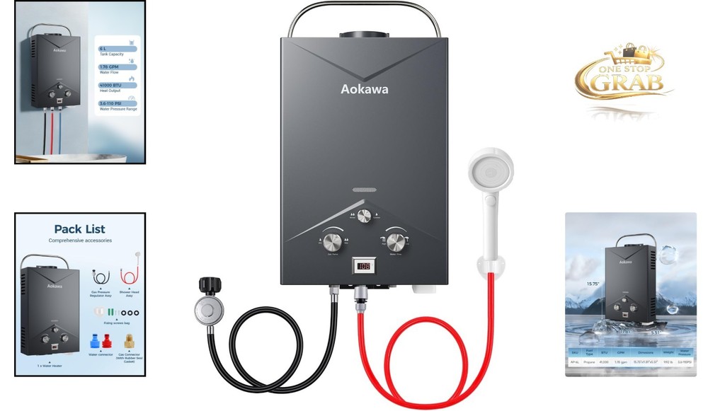 Portable Propane Water Heater 6L 1.78 GPM Outdoor RV Camping Shower Kit