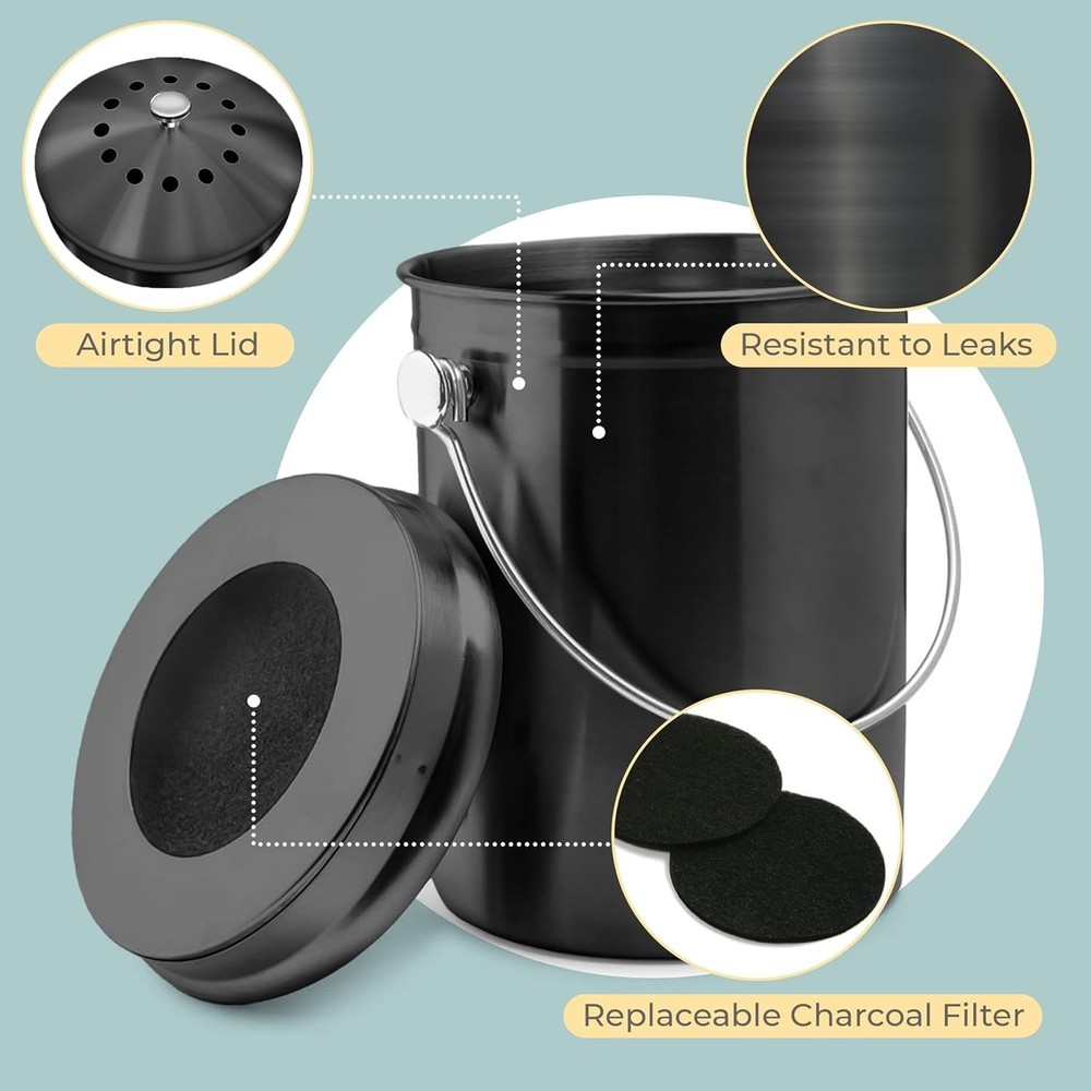 Countertop Compost Bin Kitchen | 1.3 Gallon | Odorless Composting Bin with Ca...