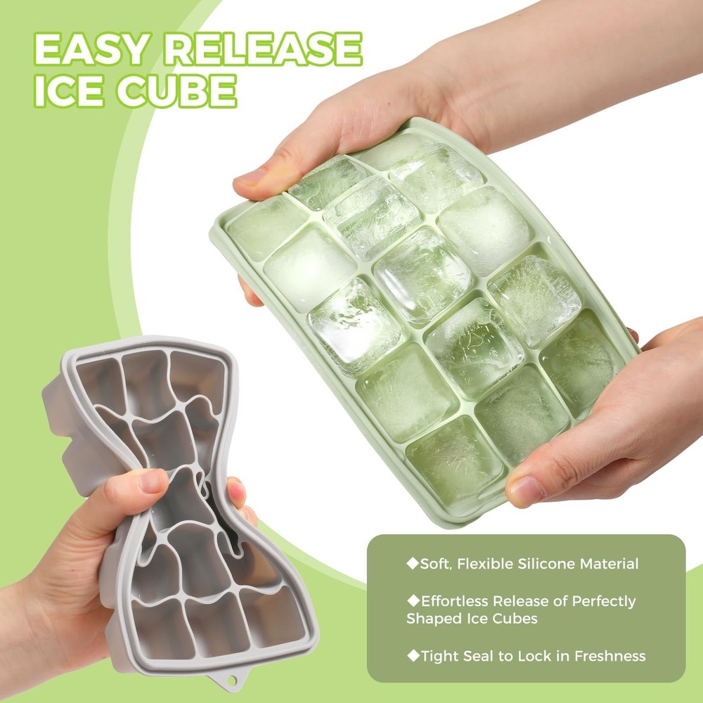 Silicone Ice Cube Trays with Lids - Set of 4, Easy Release, Stackable, Reusable