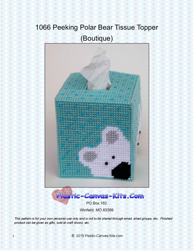 Peeking Polar Bear Tissue Topper-Winter-Plastic Canvas Pattern or Kit