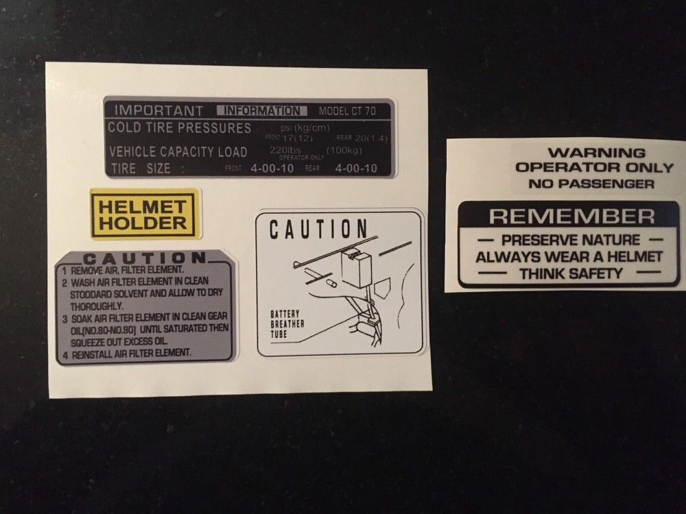 CT70 Trail CT70 KO Frame Decals, Complete Set