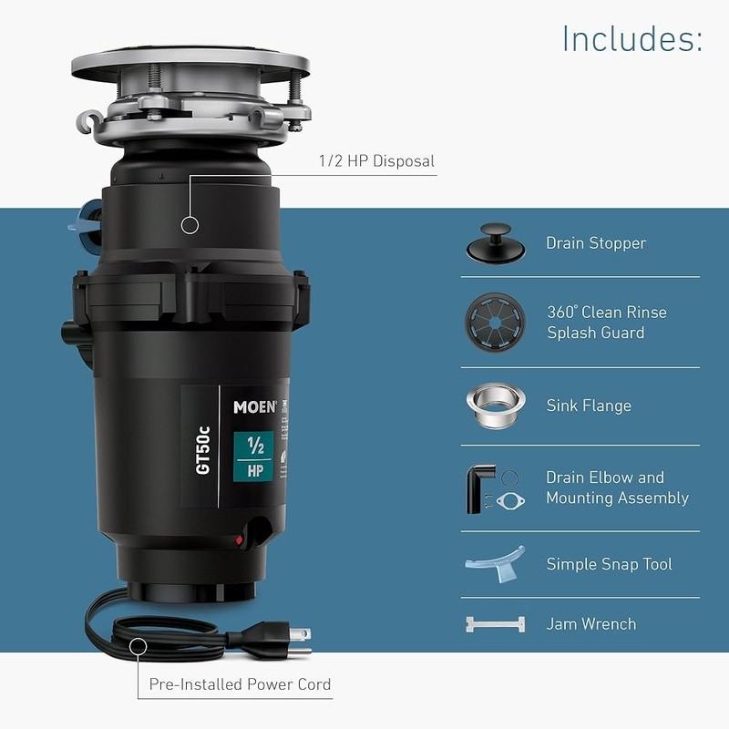 1/2HP Garbage Disposal Powerful Grinding Compact Design Eco-Friendly Septic Safe