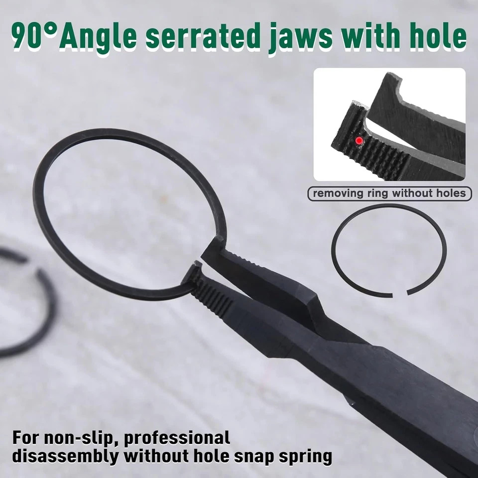 9 Inch Angle Tip Lock Ring Pliers Circlip Retaining Ring Tool Flat Nose Black