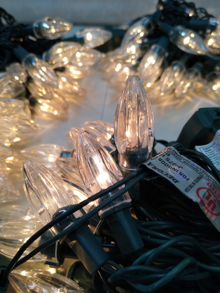 Christmas Lights Cone Shaped Clear, 4 Strings of 50 Lights Each, 24 ft Strings