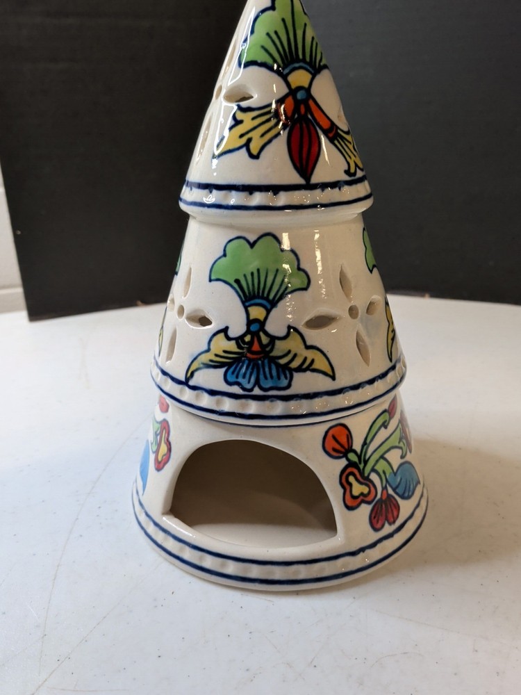 Hand Painted From India 9" Christmas Tree Tea Light