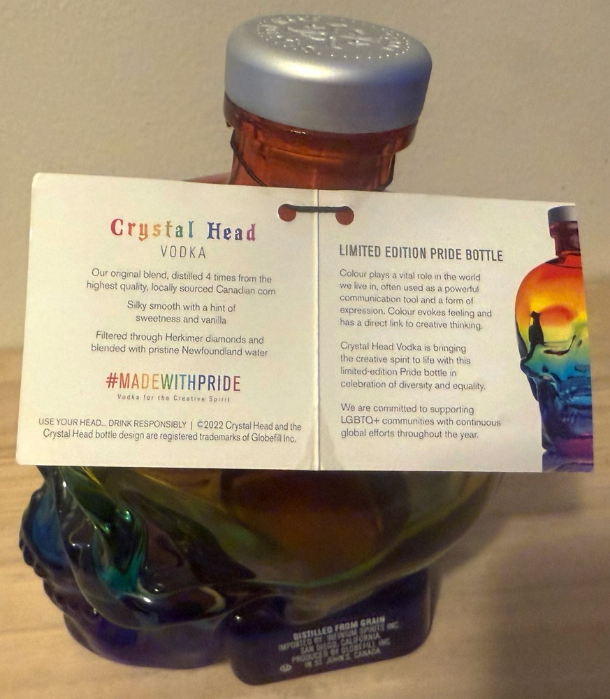 💀 Crystal Head Vodka 💀 skull 💀 Limited Edition Pride 💀 Empty Bottle & Tag