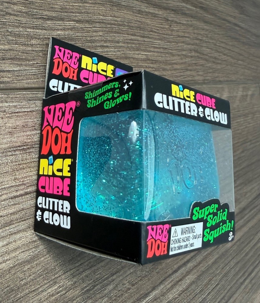 NeeDoh Nice Cube GLITTER & GLOW Blue Stress Ball