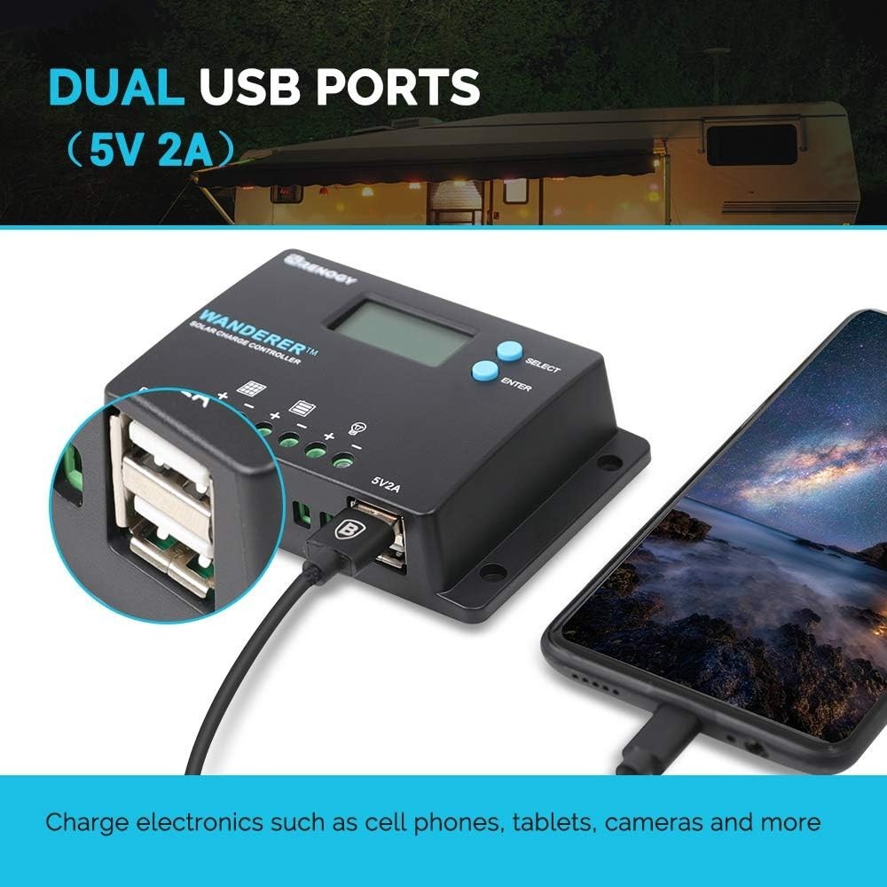 Wanderer 10 Amp PWM Solar Charge Controller - Safe & Efficient Power Management