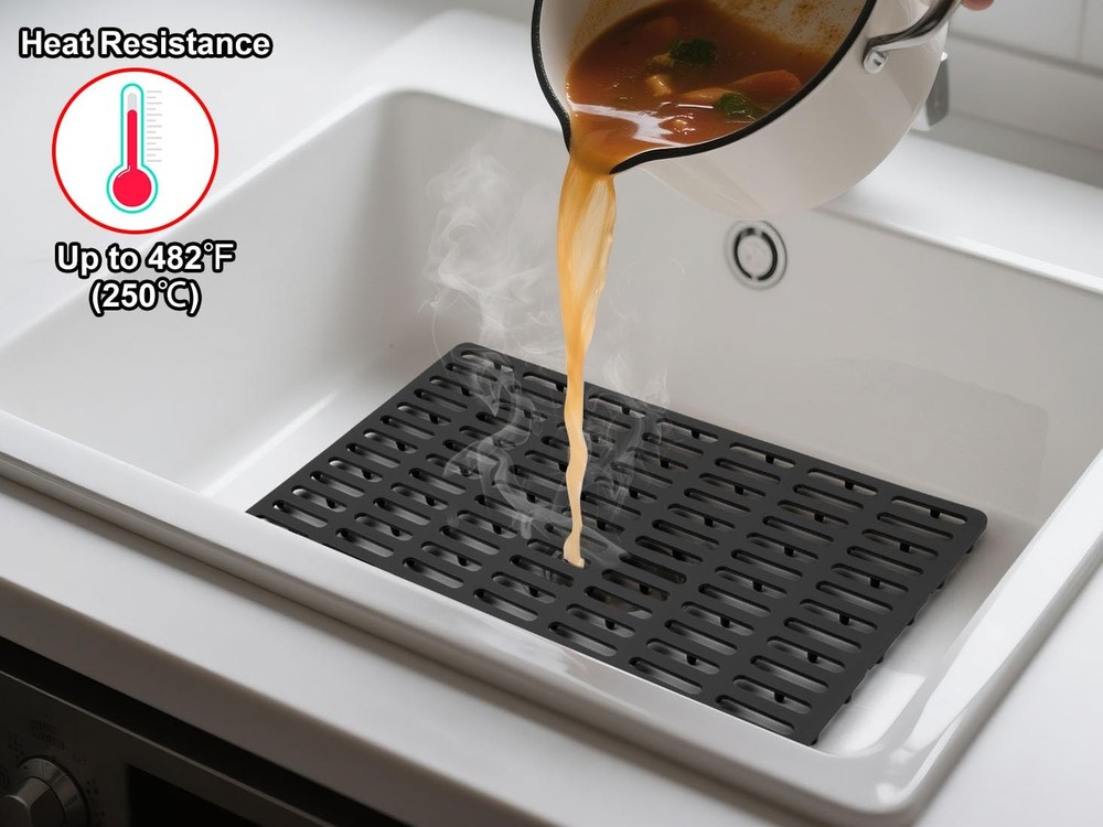 VELOVYO Sink Protector Mat, Kitchen Protector, Silicone Large, Black